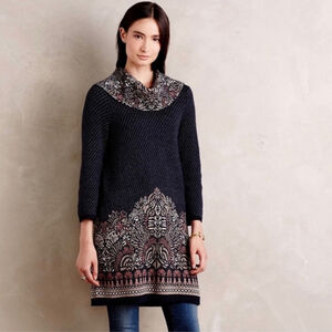 Anthropologie Moth Imperial Tunic Sweater Dress Size Medium Navy Blue
